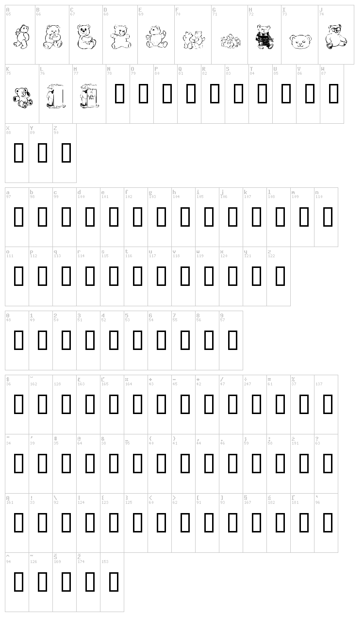 LCR Prestigious Teddies font map